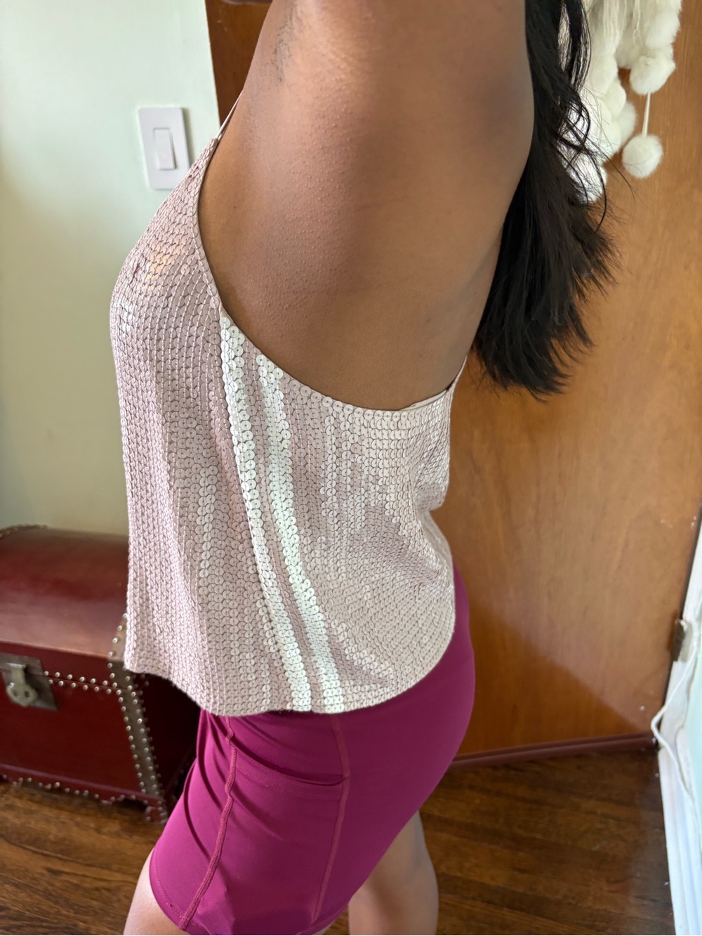 Sequin Trim Pink Sleeveless Womens Top